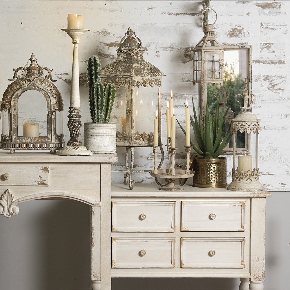 Lantaarn 17x55 cm beige glas goud