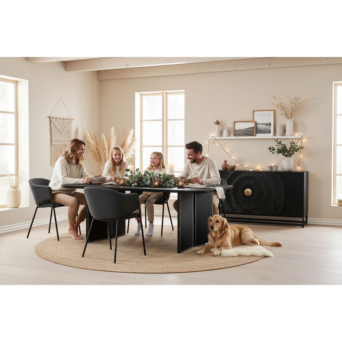 Eettafel 180x90x76 cm massief mangohout zwart