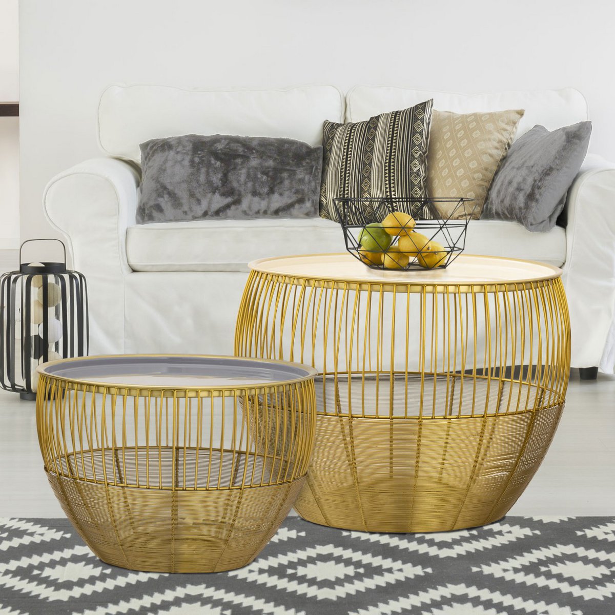 Set van 2 Ronde Bijzettafels Glamira Goud Salontafels