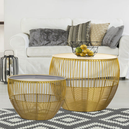 Set van 2 Ronde Bijzettafels Glamira Goud Salontafels