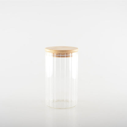 Opbergpot glas hout 9x9x15 cm