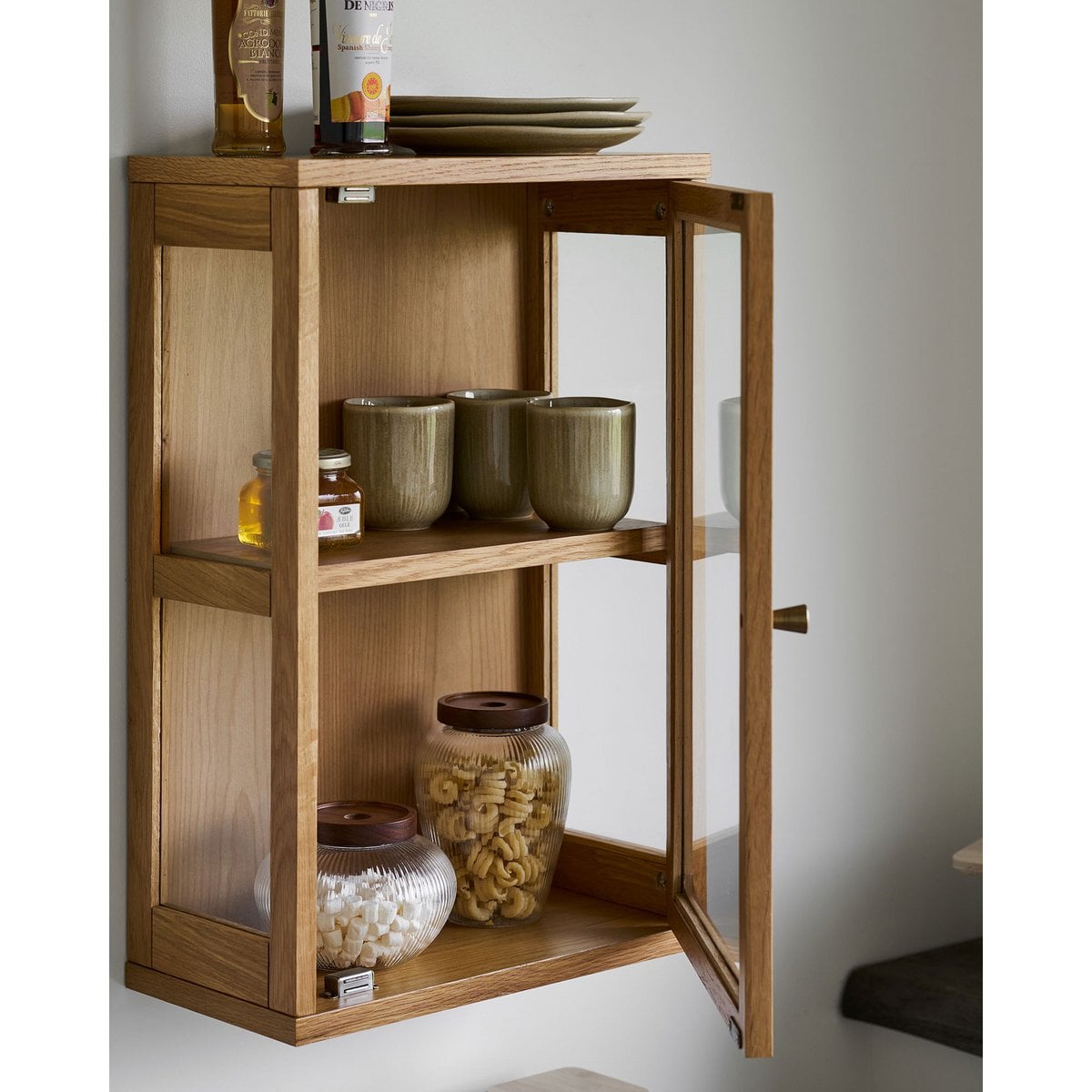 Zamora Wall Cabinet, oak/oak veneer/tempered glass, natural, 20x40x60 cm
