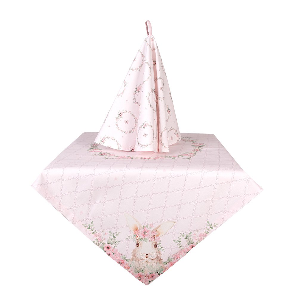 Tafelkleed 100x100 cm Roze Katoen Konijn