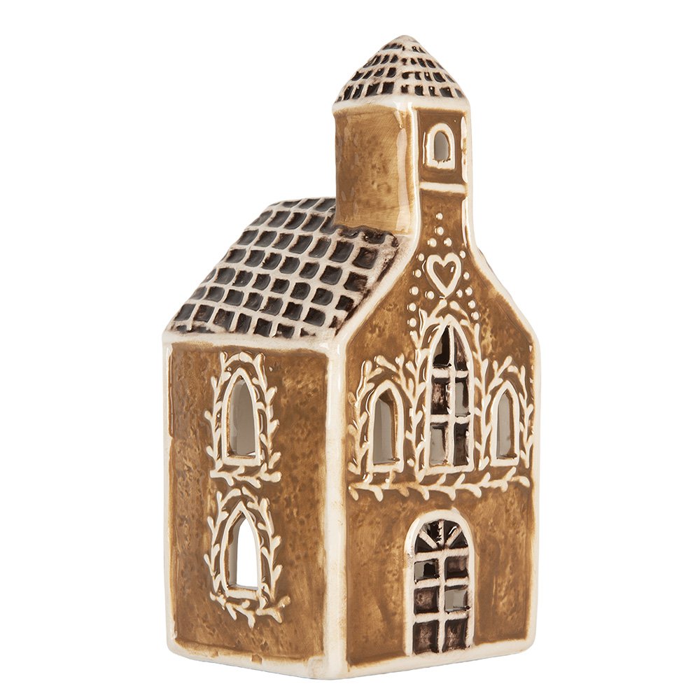 Waxinelichthouder Huis 8x7x17 cm Bruin Keramiek