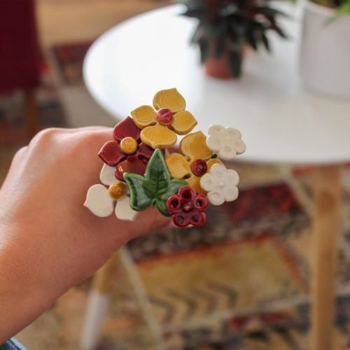 Geluksboeket kunstbloemen 7 stuks met klimop