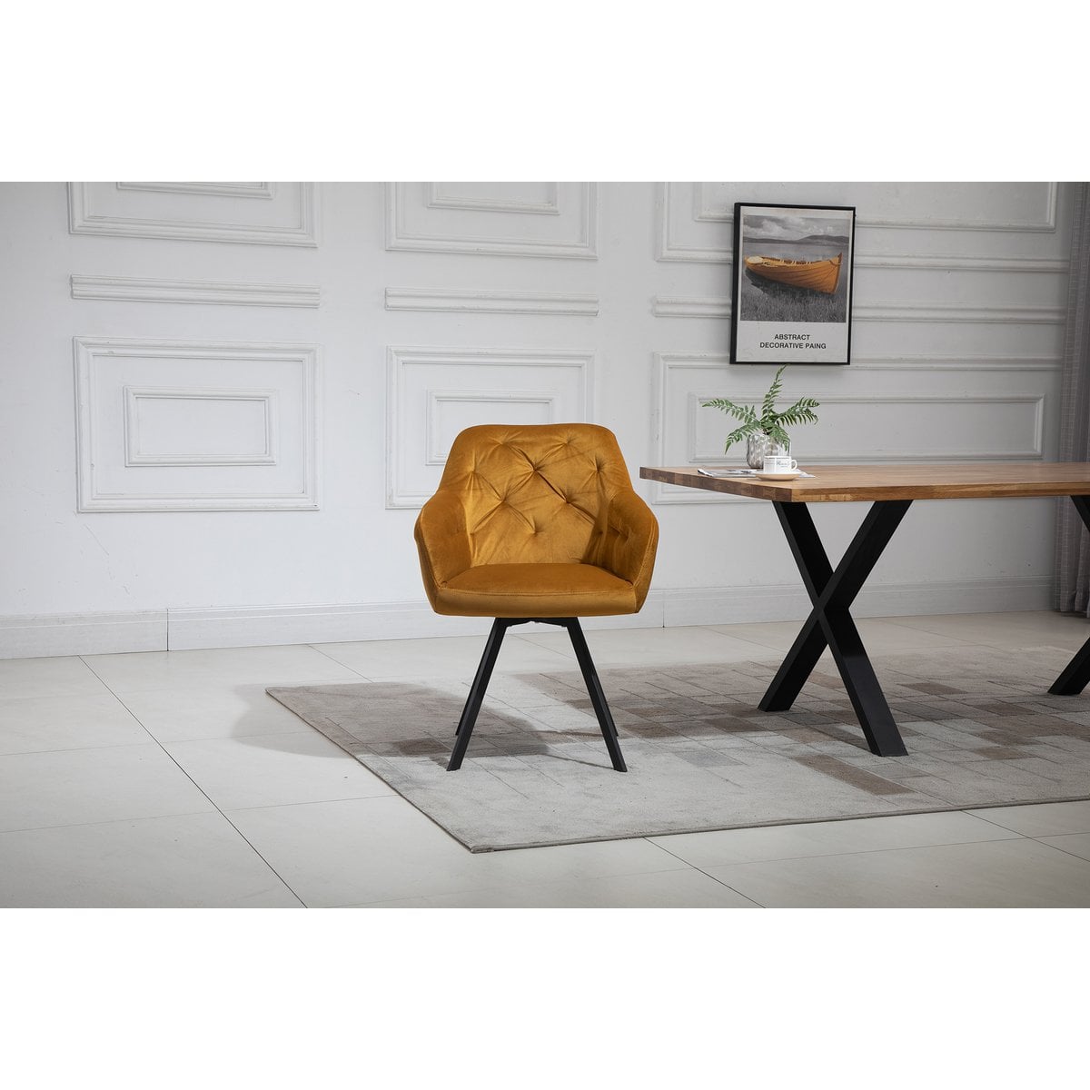 Fauteuil draaibaar 360° fluweel mosterdgeel