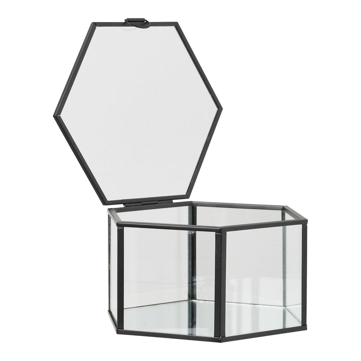 Opbergbox set van 2 glas metaal helder zwart