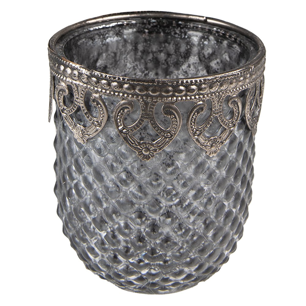 Tealight holder Ø 8x9 cm Grey Glass Tealight holder