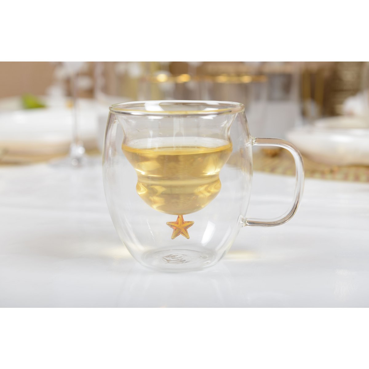 Theemok 250 ml dubbelwandig glas gouden ster