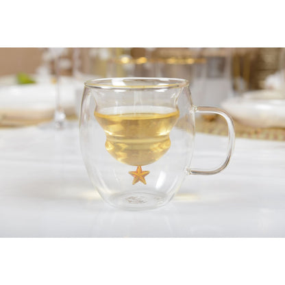 Theemok 250 ml dubbelwandig glas gouden ster
