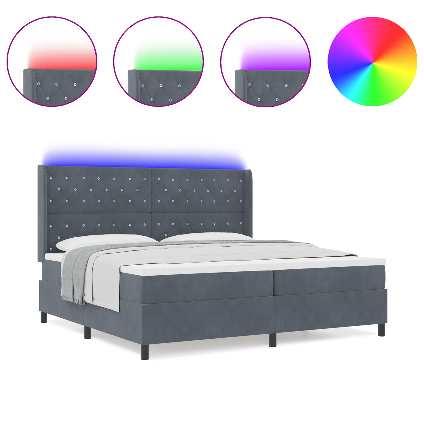 Boxspringbed met matras en LED fluweel donkergrijs 200x200 cm
