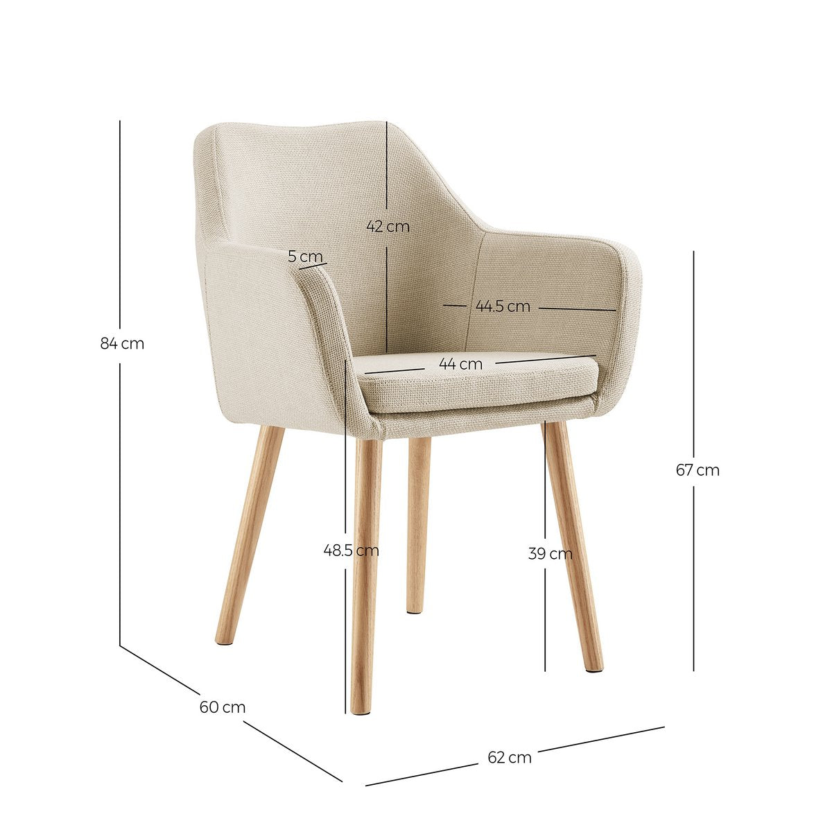 Fauteuil structuurstof beige 62x84x60 cm