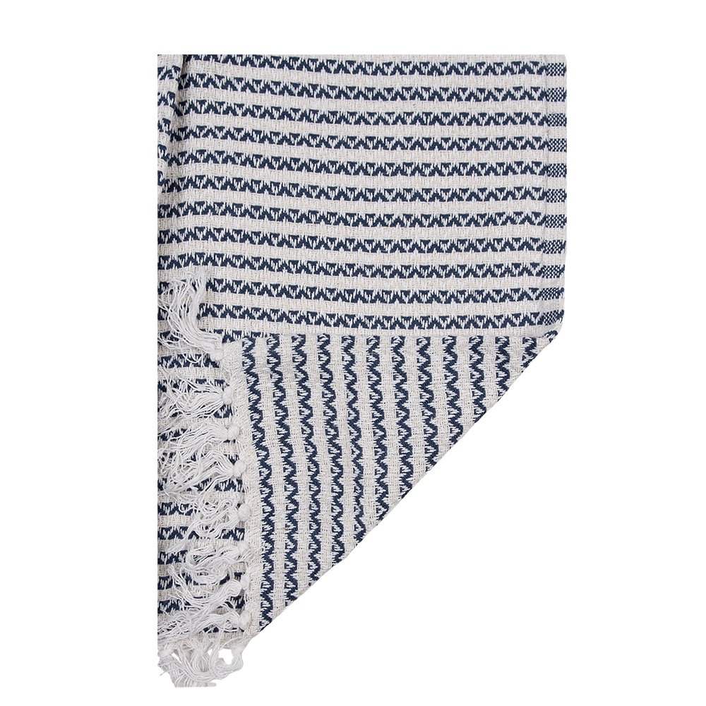 Plaid 125x150 cm katoen beige blauw zigzag