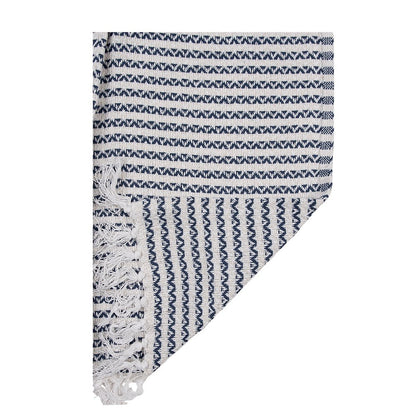 Plaid 125x150 cm katoen beige blauw zigzag