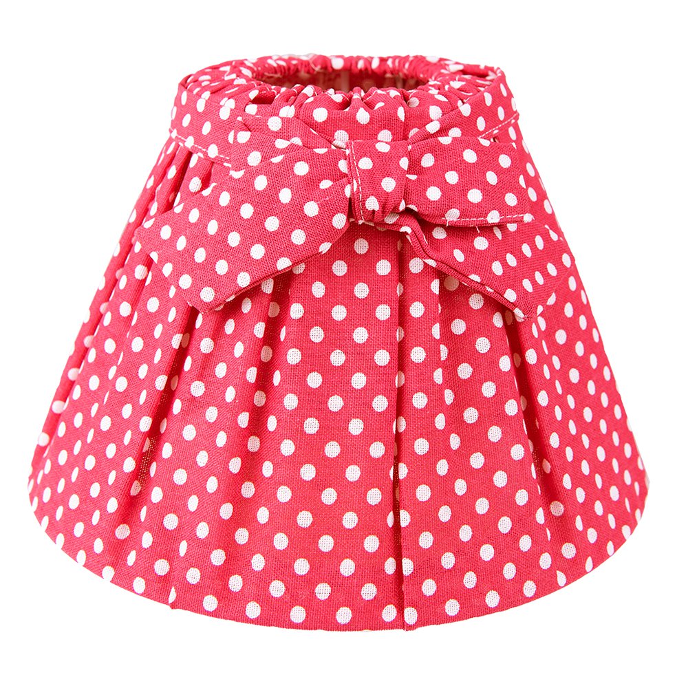 Lampenkap Ø 22x14 cm Rood Wit Linnen Stippen Stoffen Lampenkap