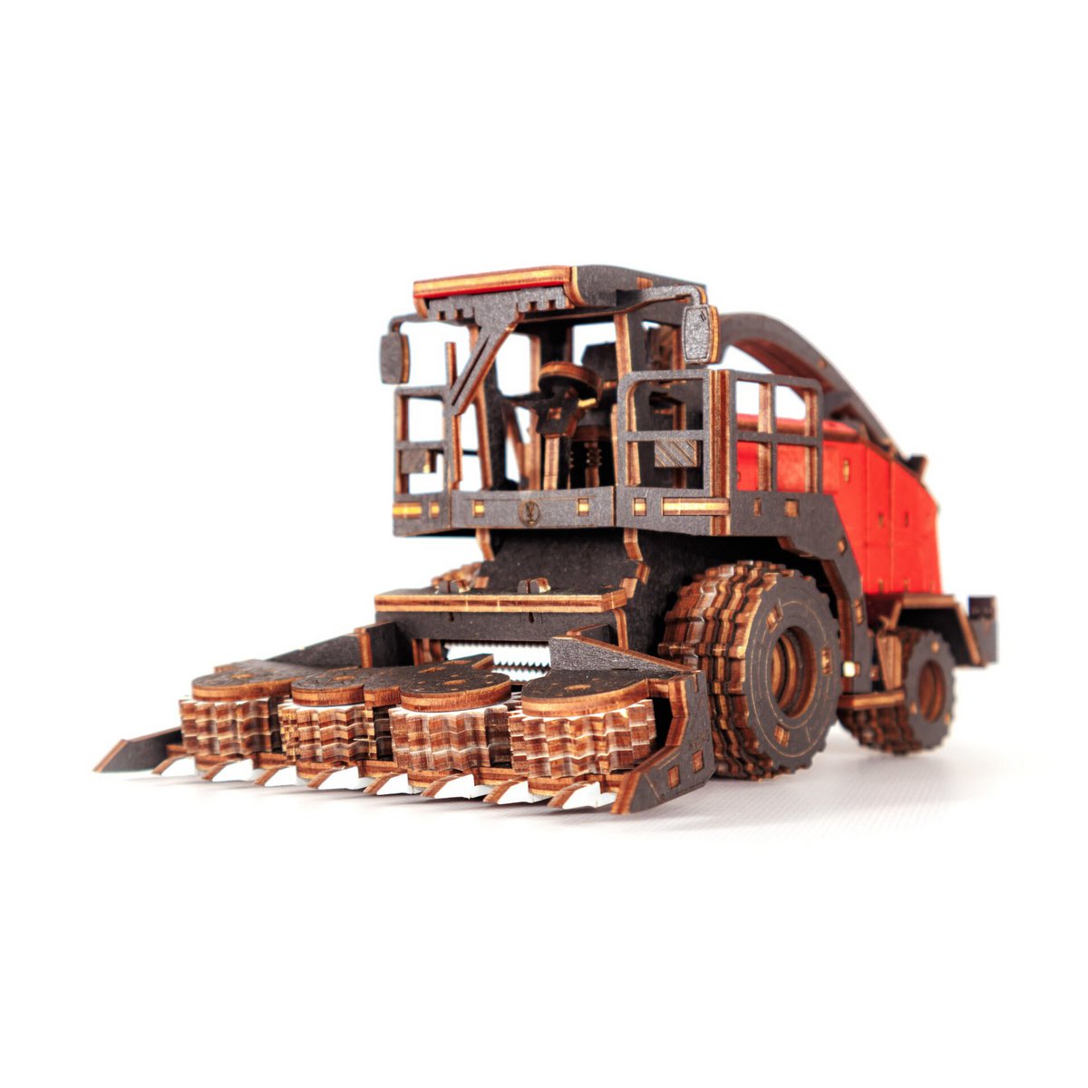 Eco Wood Art (EWA) 3D Mechanische Houten Puzzel, Harvester Forage FS80, 4264, Rood, 27x15x12cm