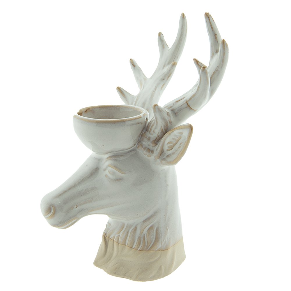 Theelichthouder rendier 21 cm keramiek beige bruin