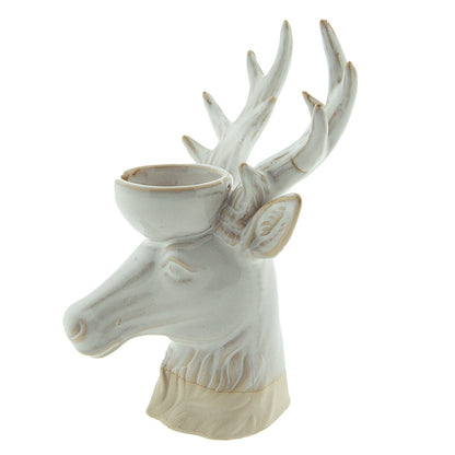 Theelichthouder rendier 21 cm keramiek beige bruin