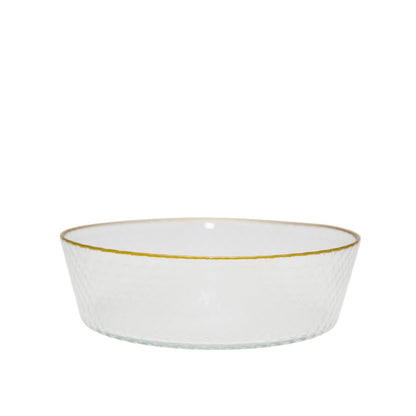 Glazen schaal 30x30x5 cm transparant goud