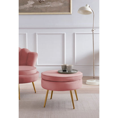Poef roze fluweel goudkleurig frame 52x52x41 cm