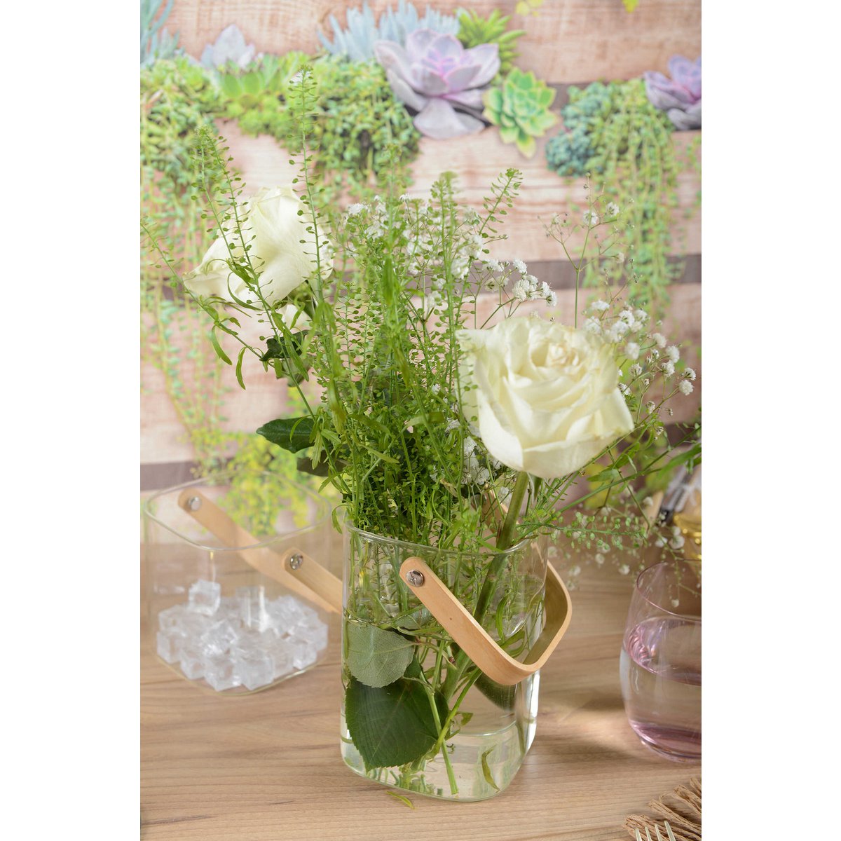 Ice bucket with wooden handle 11.5x11x15.5 cm