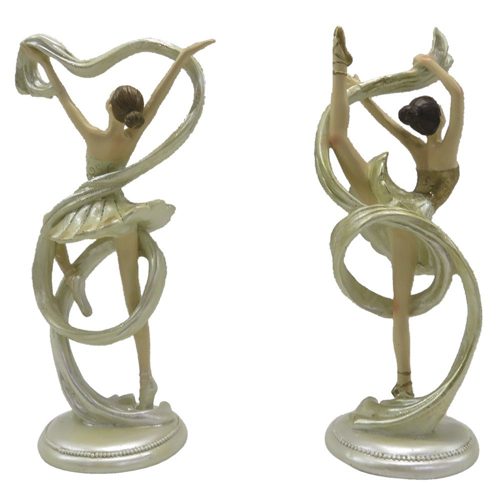 Beeld set ballerina's 18 cm beige goudkleurig kunststof