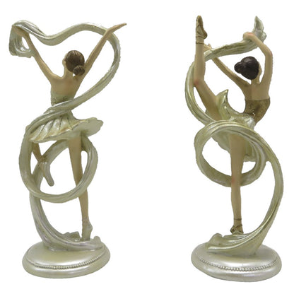 Beeld set ballerina's 18 cm beige goudkleurig kunststof