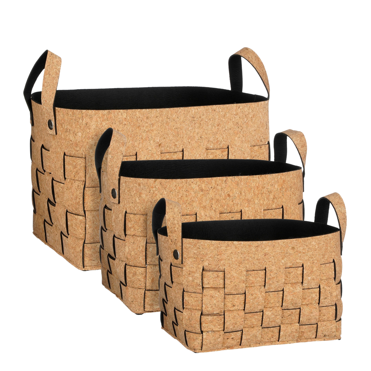 Opbergmand set van 3 kurk vilt bruin 40x30x30 cm