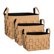 Opbergmand set van 3 kurk vilt bruin 40x30x30 cm