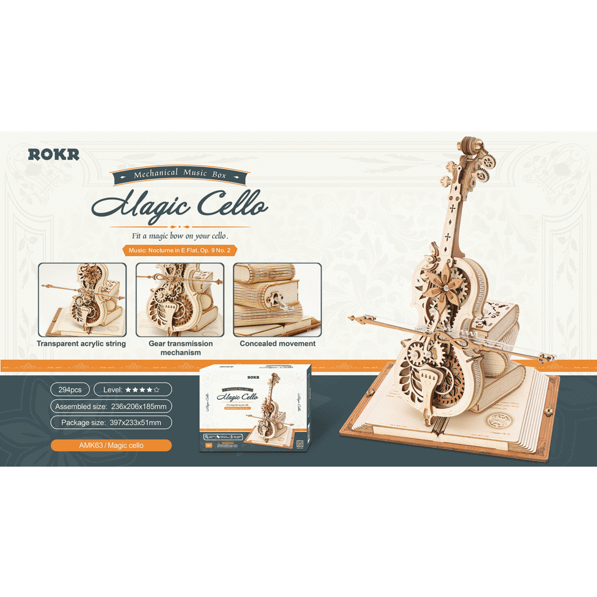 Muziekdoos hout 3D puzzel Magic Cello AMK63