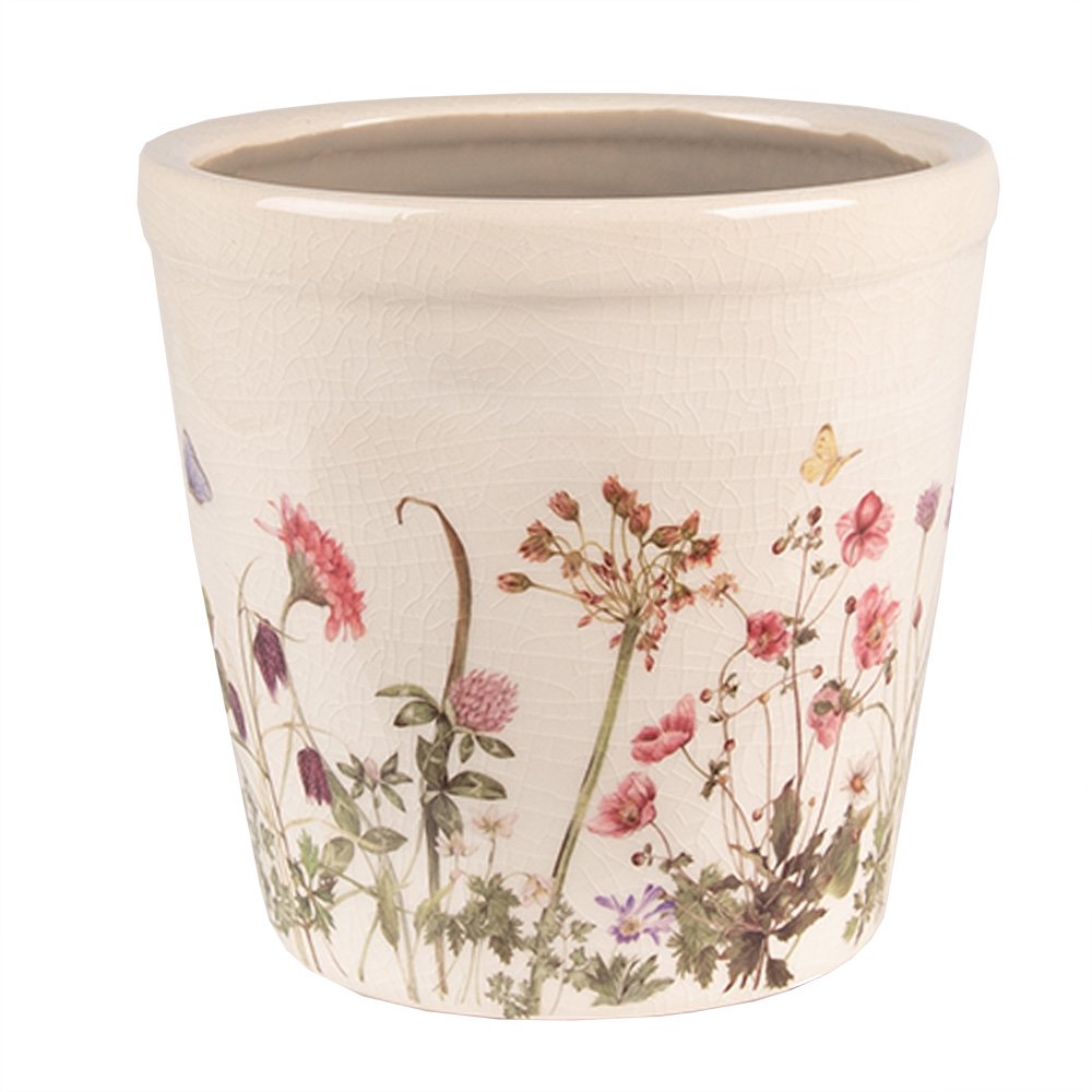 Bloempot 14x13 cm roze beige keramiek
