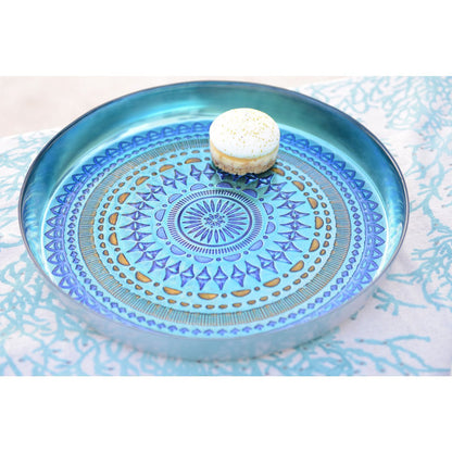 Plateau blauw glas 34.5x34.5x4.5 cm