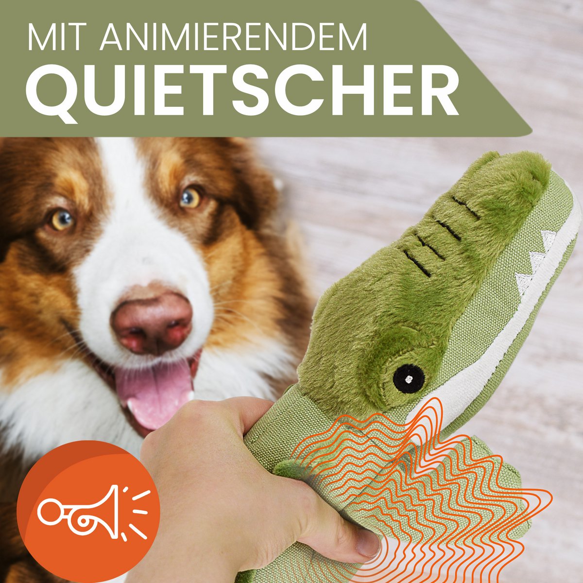 Hondenspeelgoed krokodil met pieper groen 6x36 cm