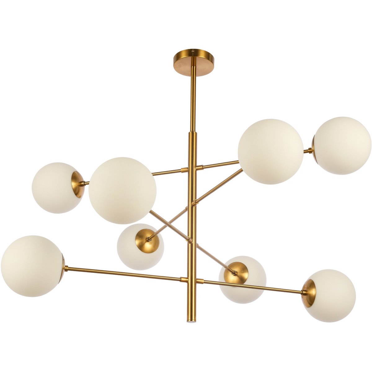 Hanglamp Nepal 8 witte glazen kelken messing