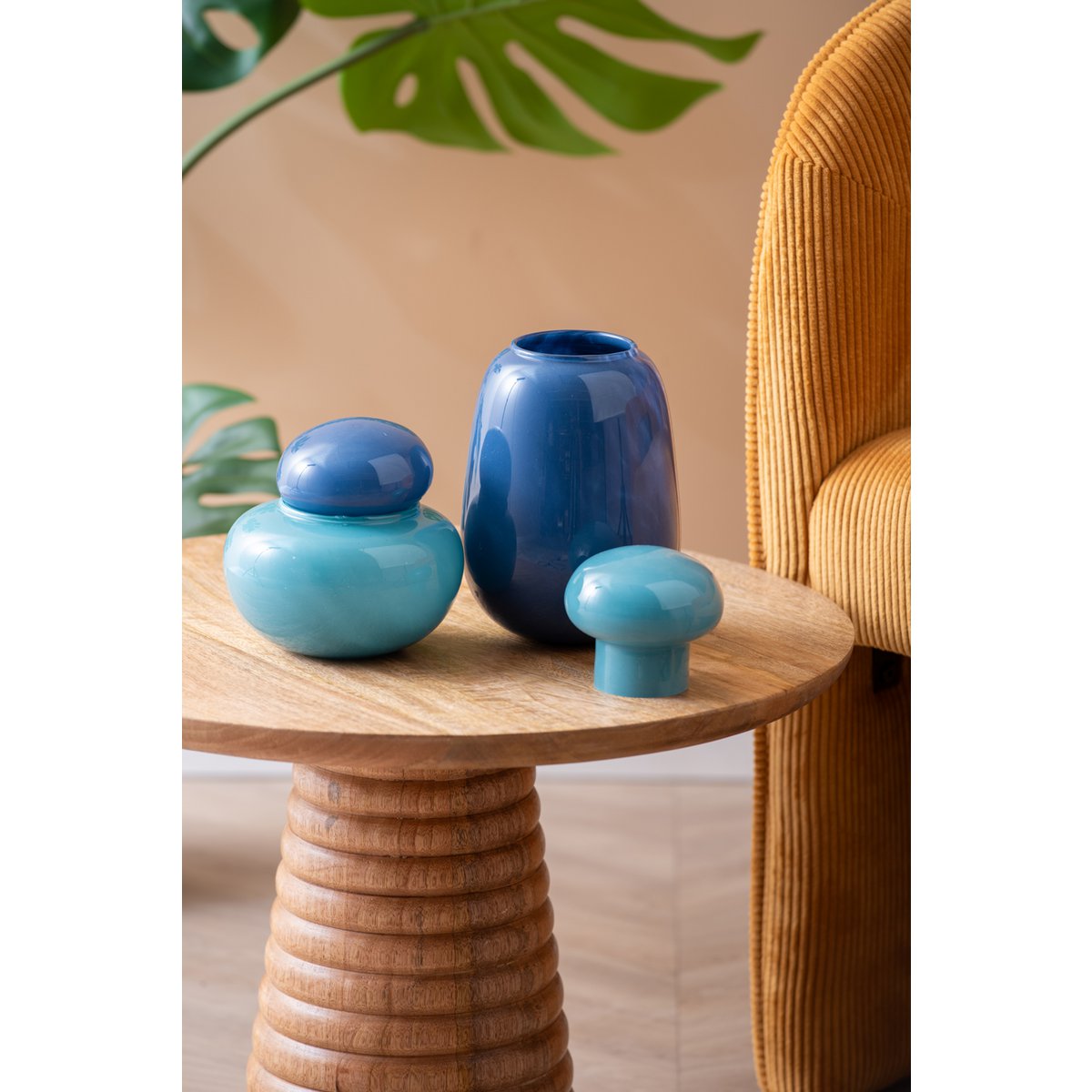 Vaas glas blauw 14x14 cm