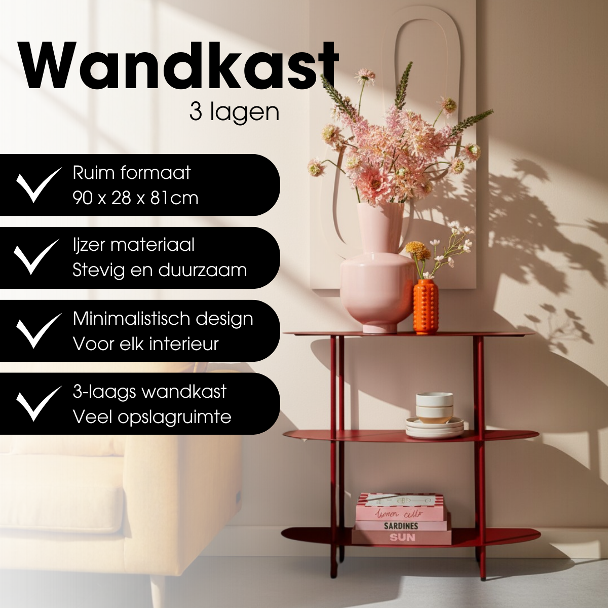Rek ijzer 90x28x81 cm rood