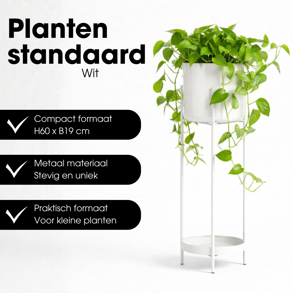 Bloempot met standaard 60 cm wit ijzer