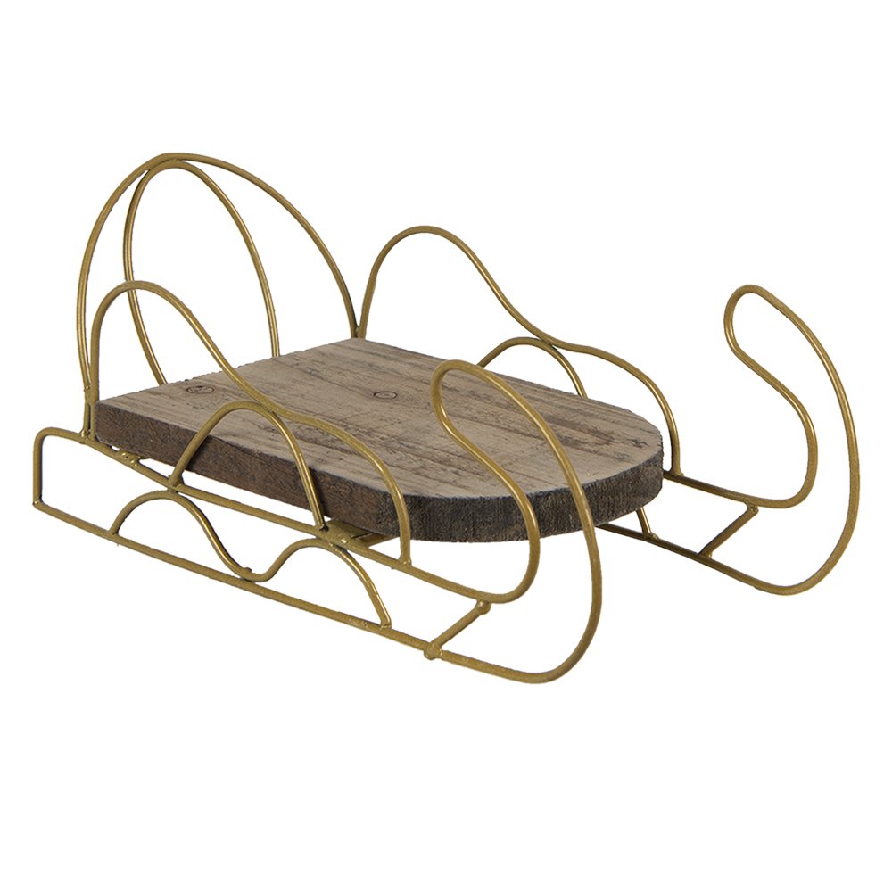 Kerstdecoratie slee 26x13x12 cm hout metaal