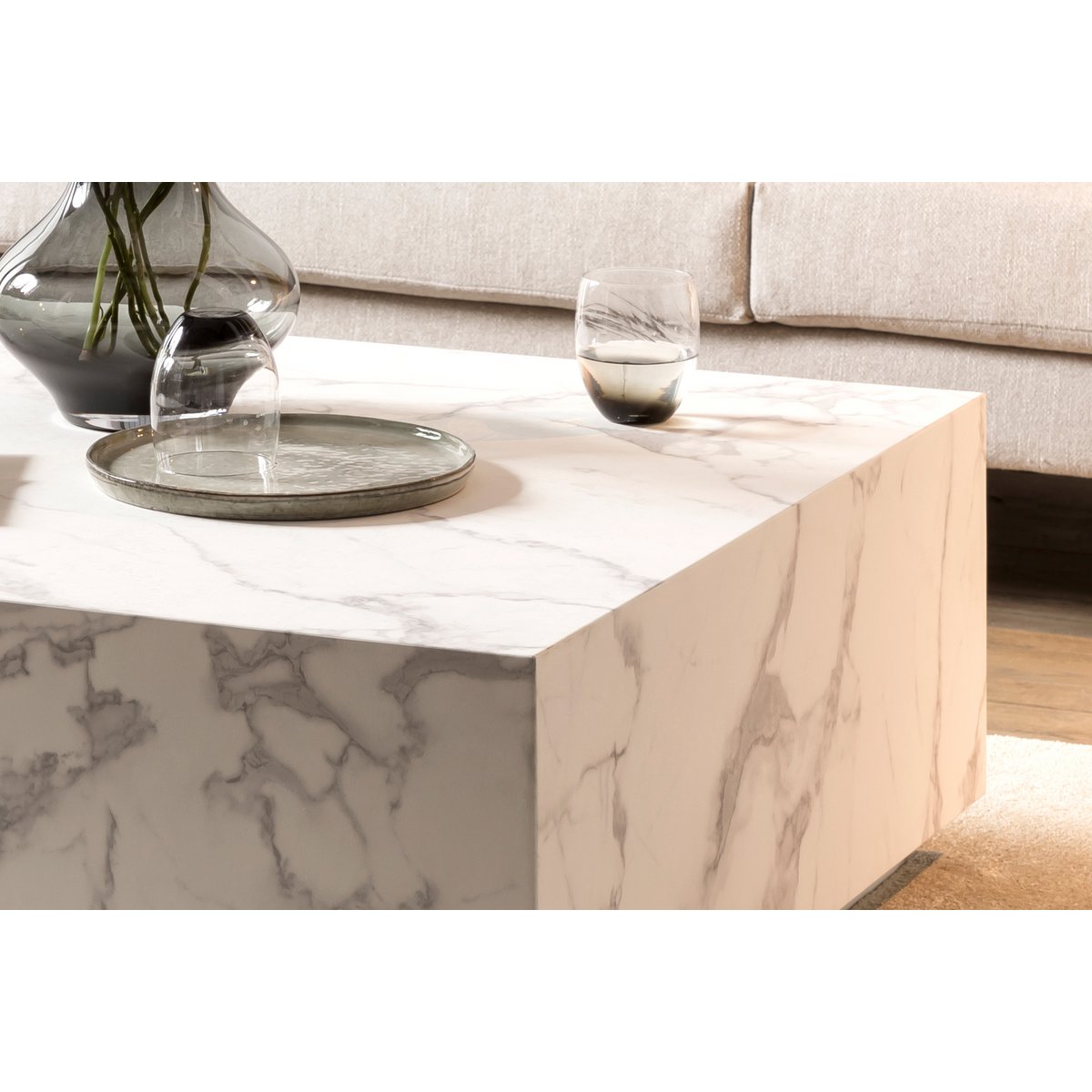Salontafel 90x90x35 cm wit marmerlook MDF