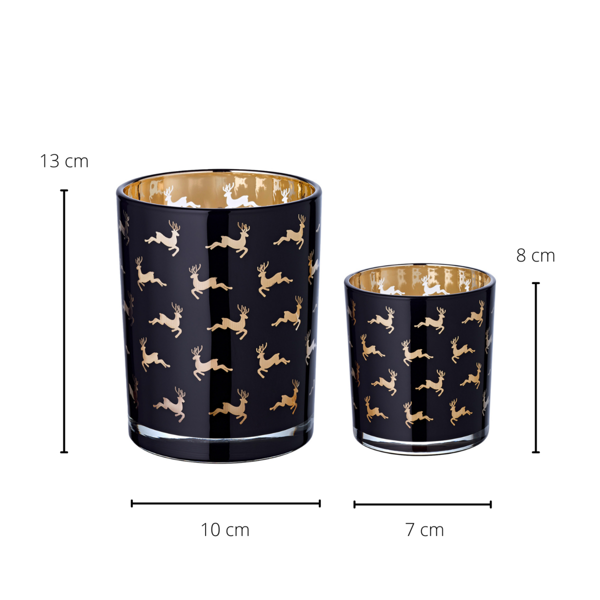Theelichtset 2 stuks glas zwart goud Ø7/10 cm