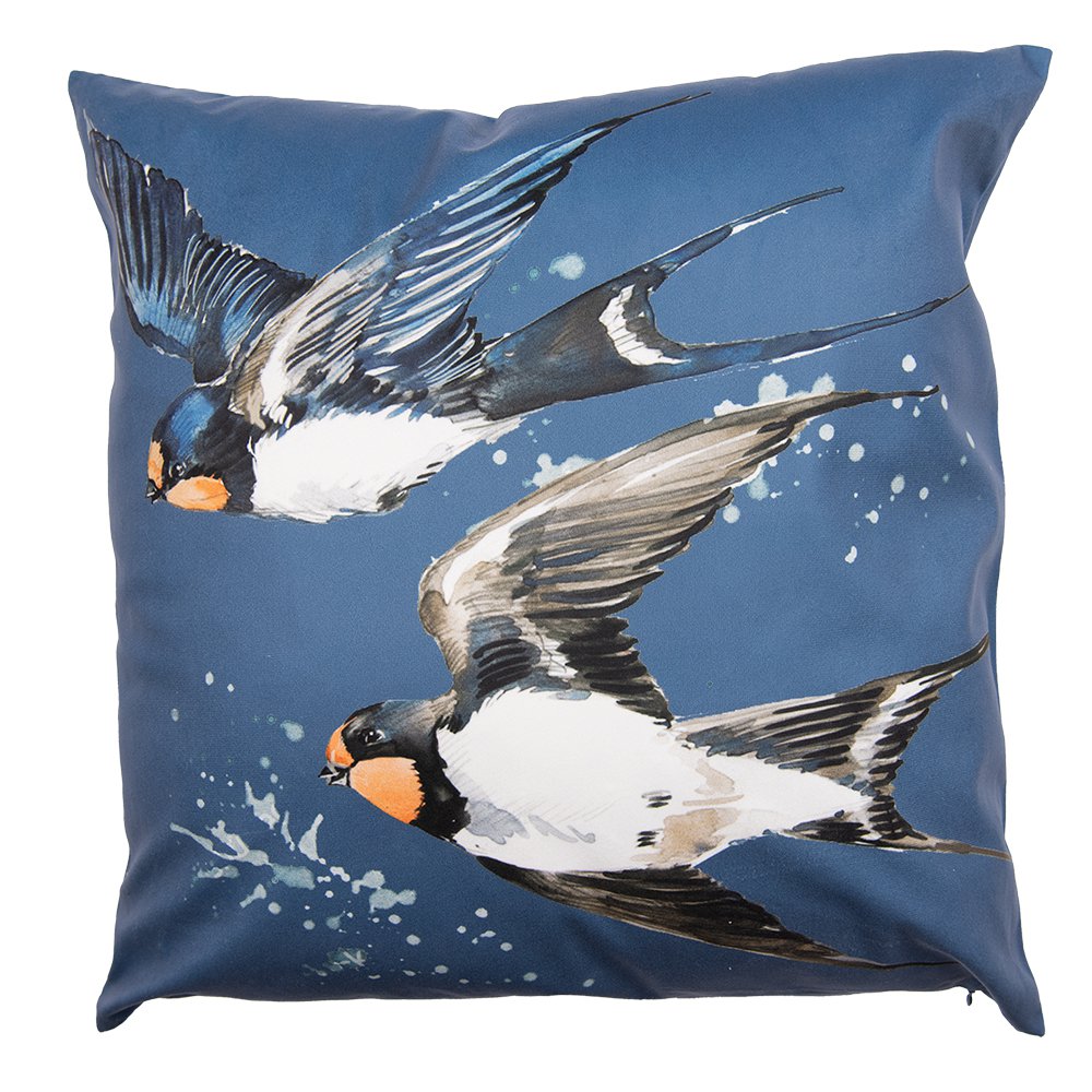 Cushion Cover 45x45 cm Blue White Polyester Birds Decorative Cushion Cover