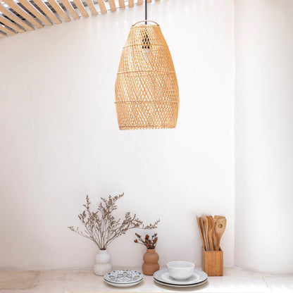 Rotan Plafondlamp Boho Tabung Met Luxe Lantaarnstijl