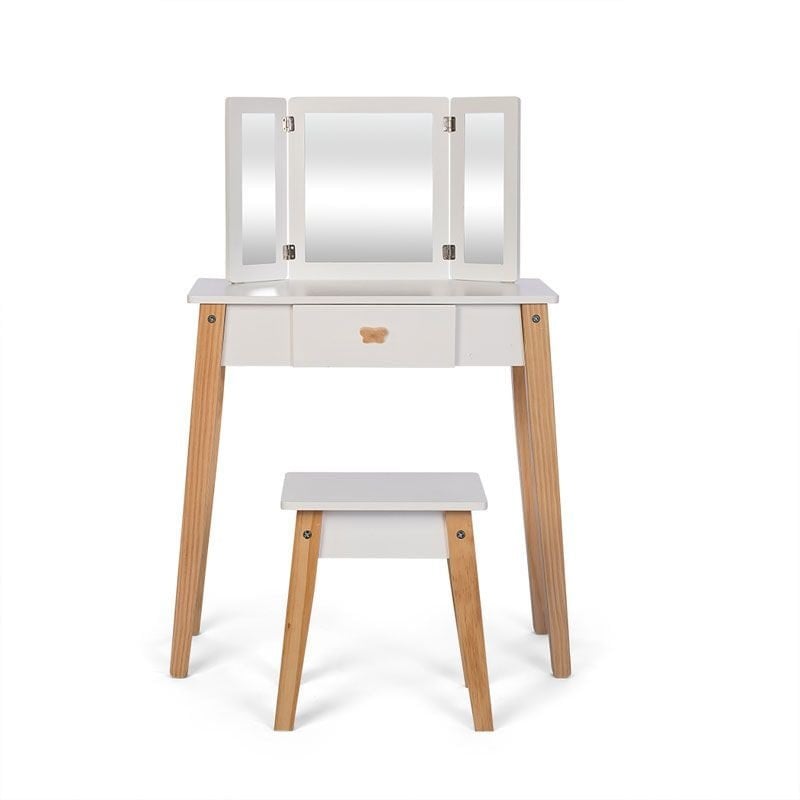 Kinderkaptafel met krukje wit hout FSC