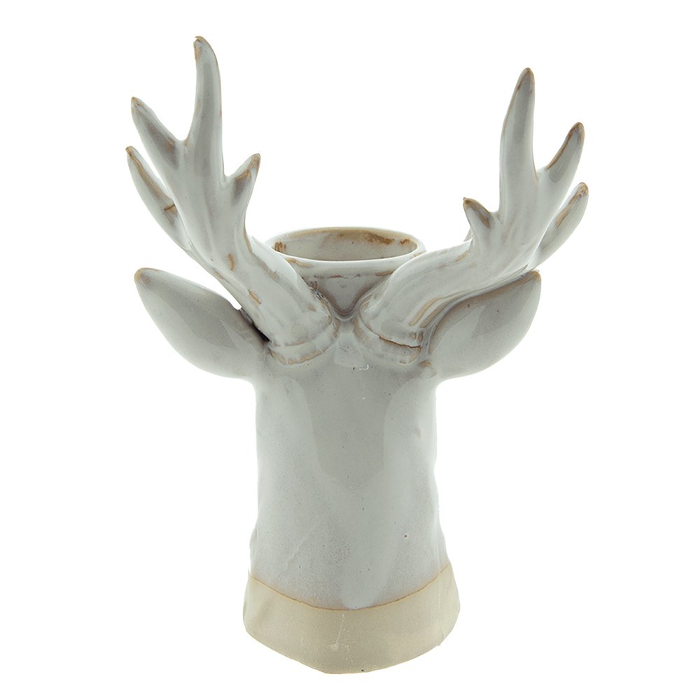 Theelichthouder rendier 21 cm keramiek beige bruin