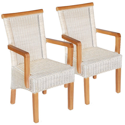 Eetkamerstoelen Set Van 2 Met Armleuningen Rattan Wit Perth