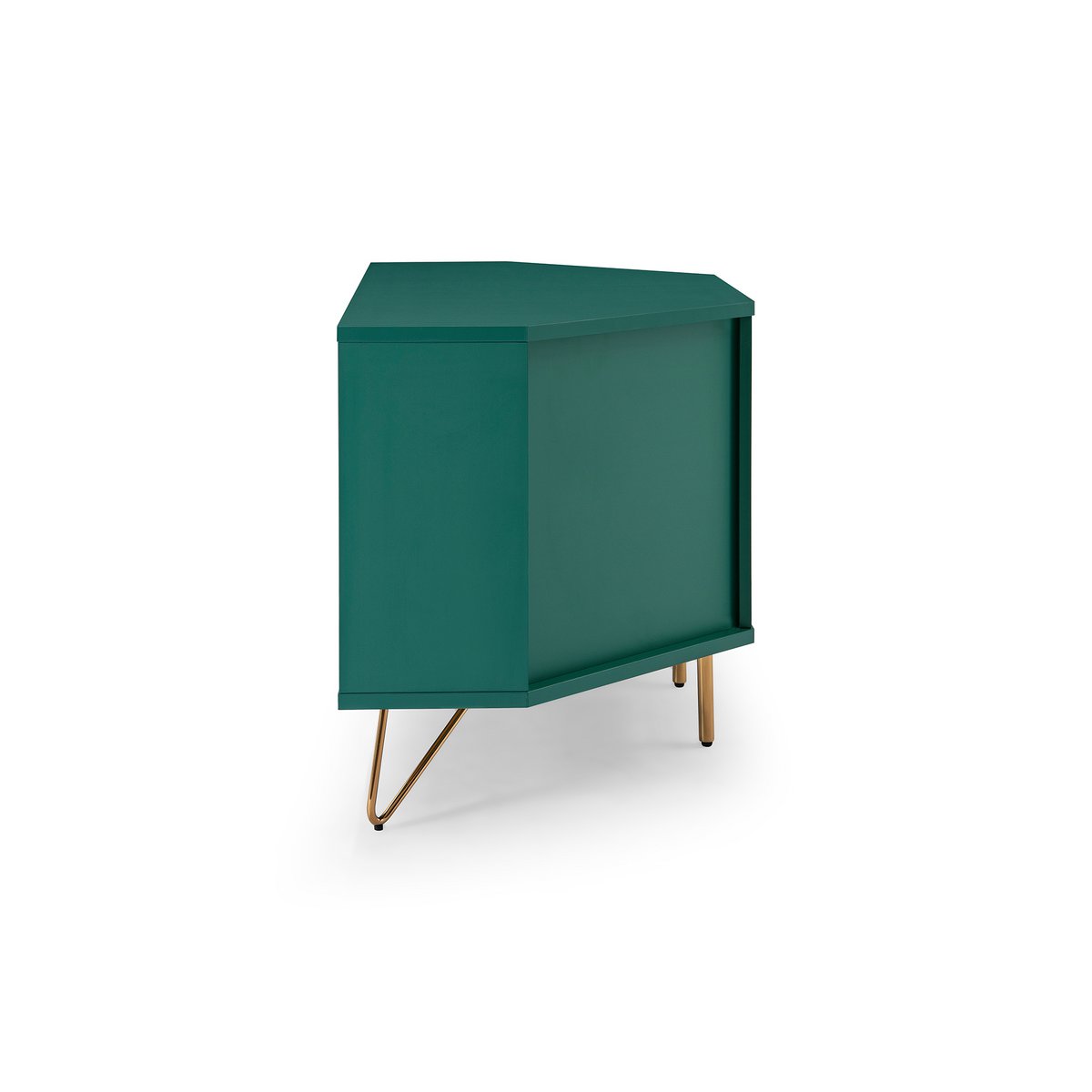 Corner TV lowboard with drawer, folding compartment and open compartment