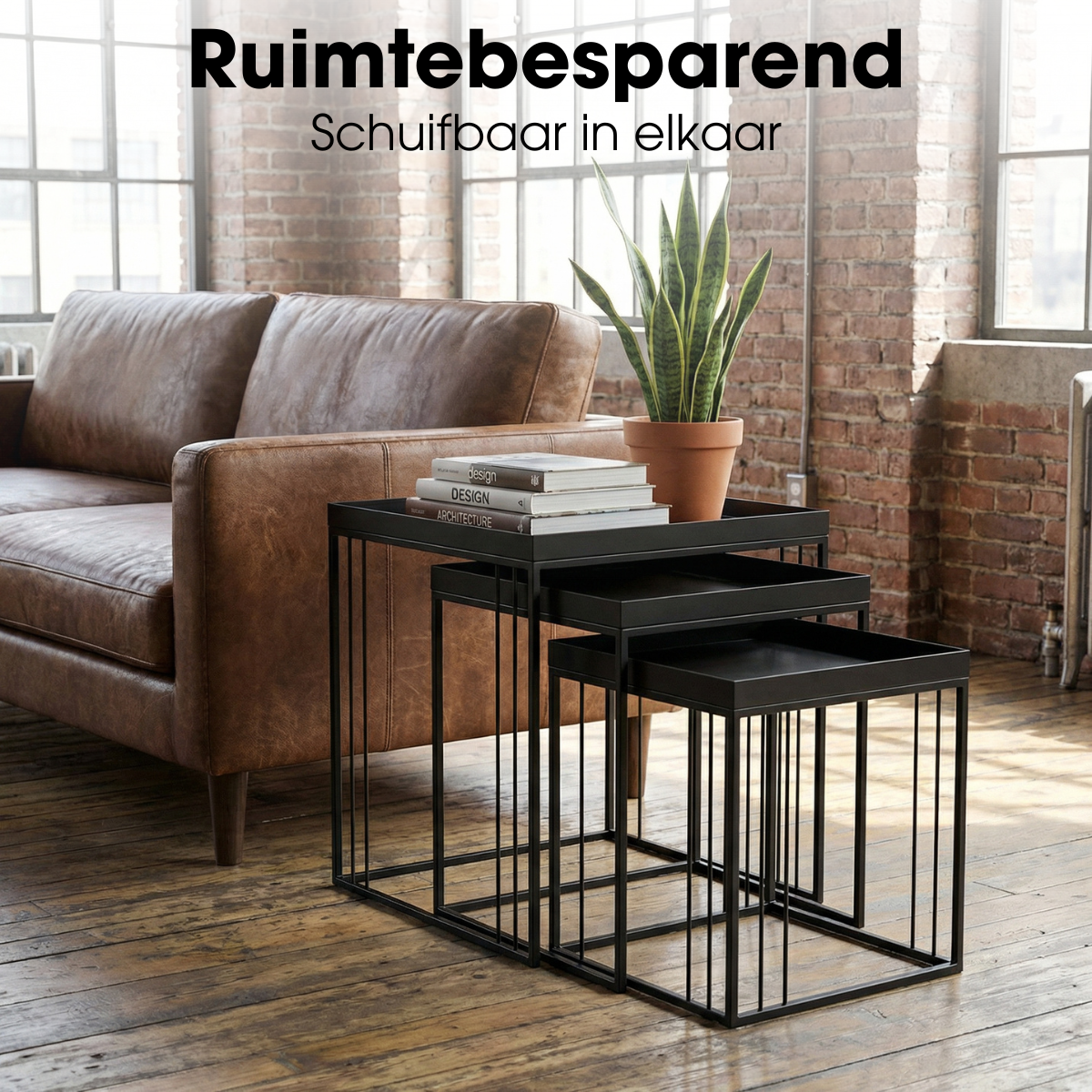 Bijzettafel set 3 stuks metaal zwart