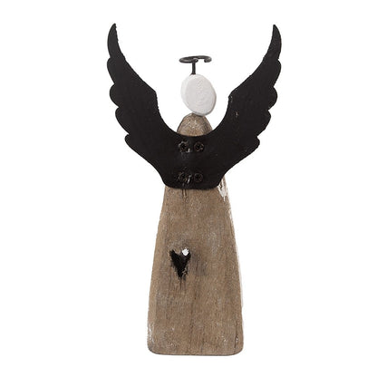 Decoratie engel 9x4x18 cm wit bruin hout