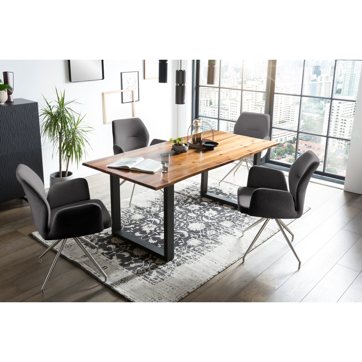 Eettafel set 180x90 cm massief acaciahout