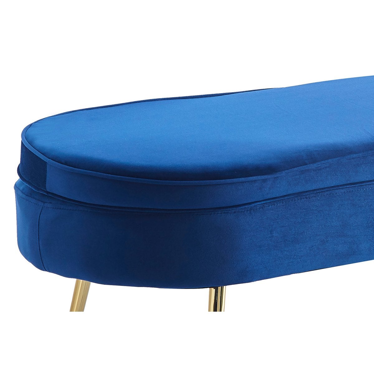 Poef ovaal donkerblauw fluweel goudkleurig metaal 99x44x40 cm